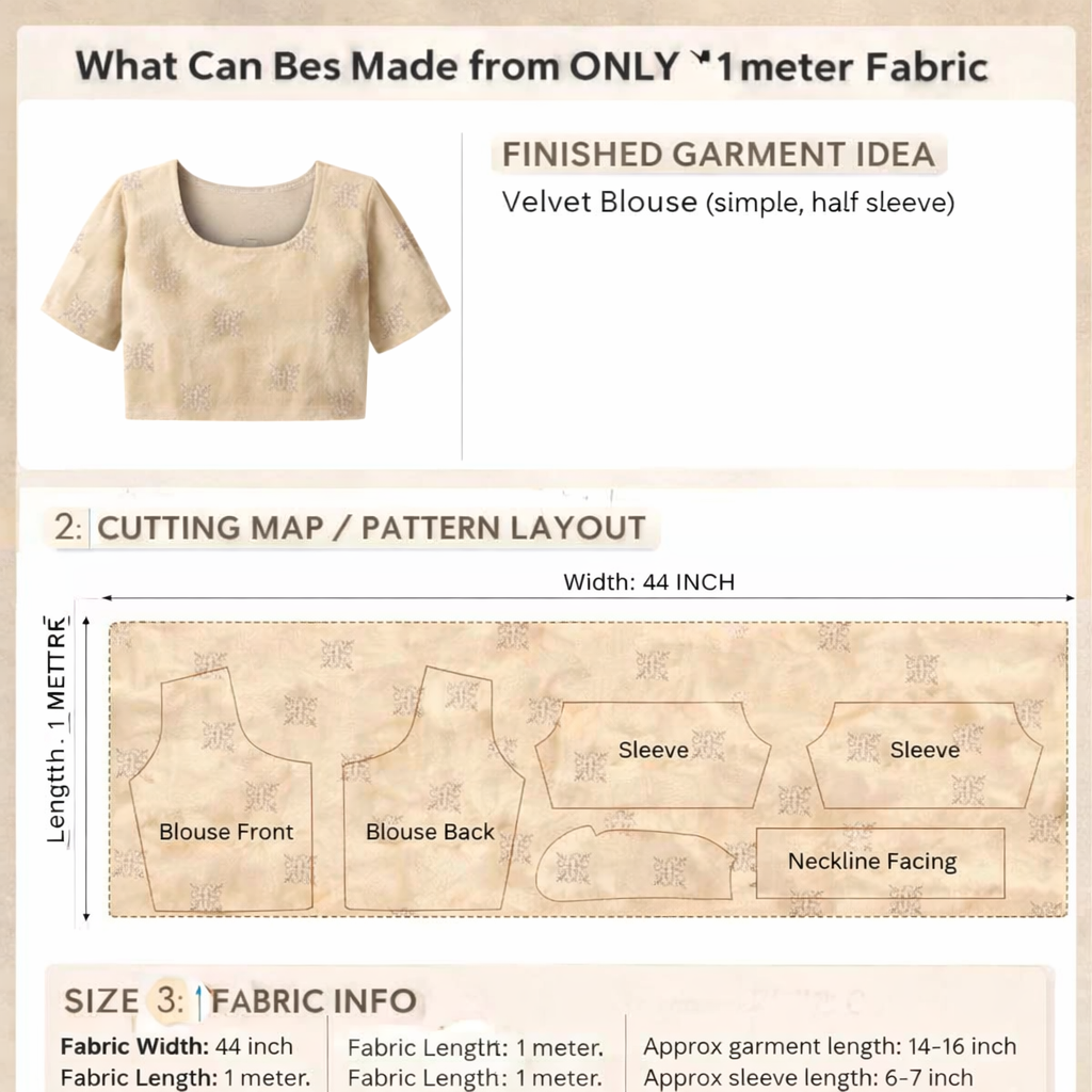 Cream Kite Embroidery Velvet Fabric – Designer Work | 1 Meter