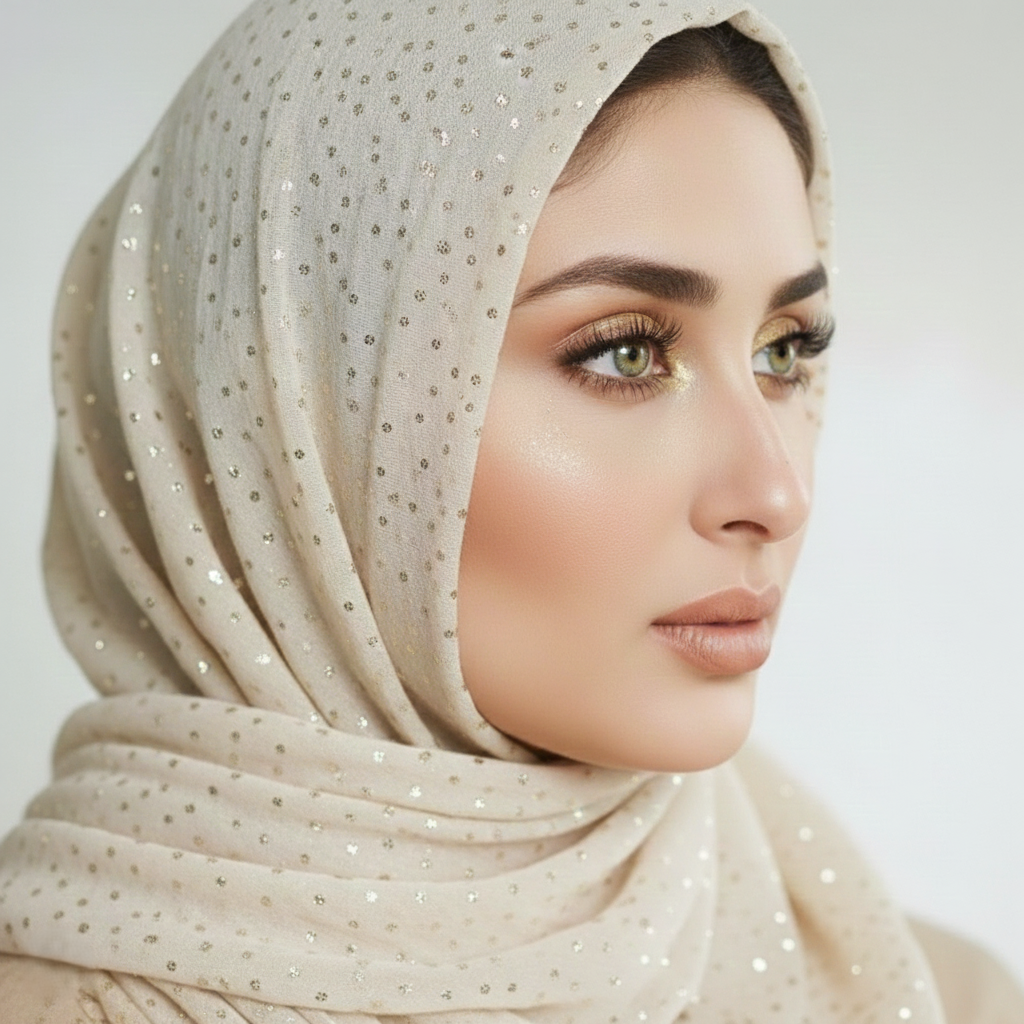 Sparkle Georgette Cream Hijab – 2.50 Meter Elegant Shimmer Modest Scarf