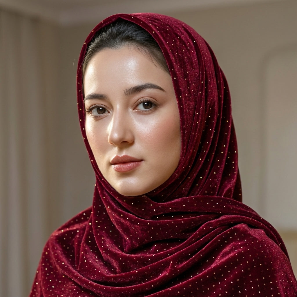 Sparkle Velvet Maroon Hijab – 1.50 Meter Elegant Shimmer Modest Scarf