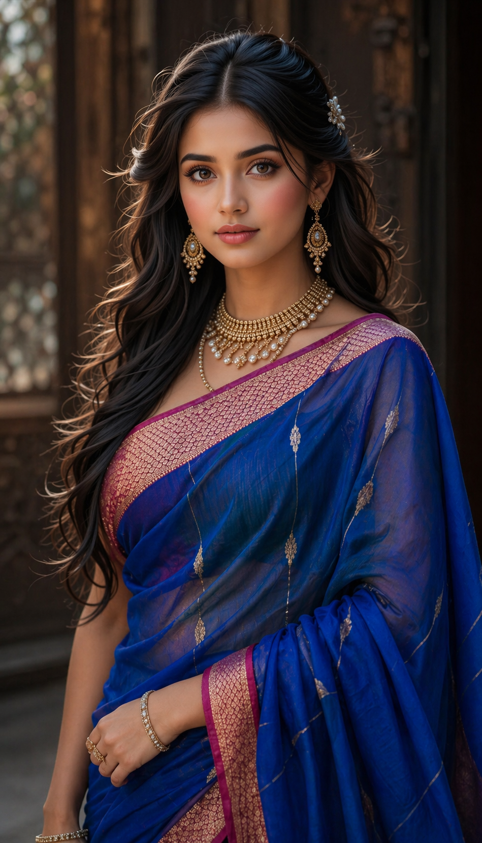 Soft Cotton Saree Blue with Subtle Everyday Elegant Design