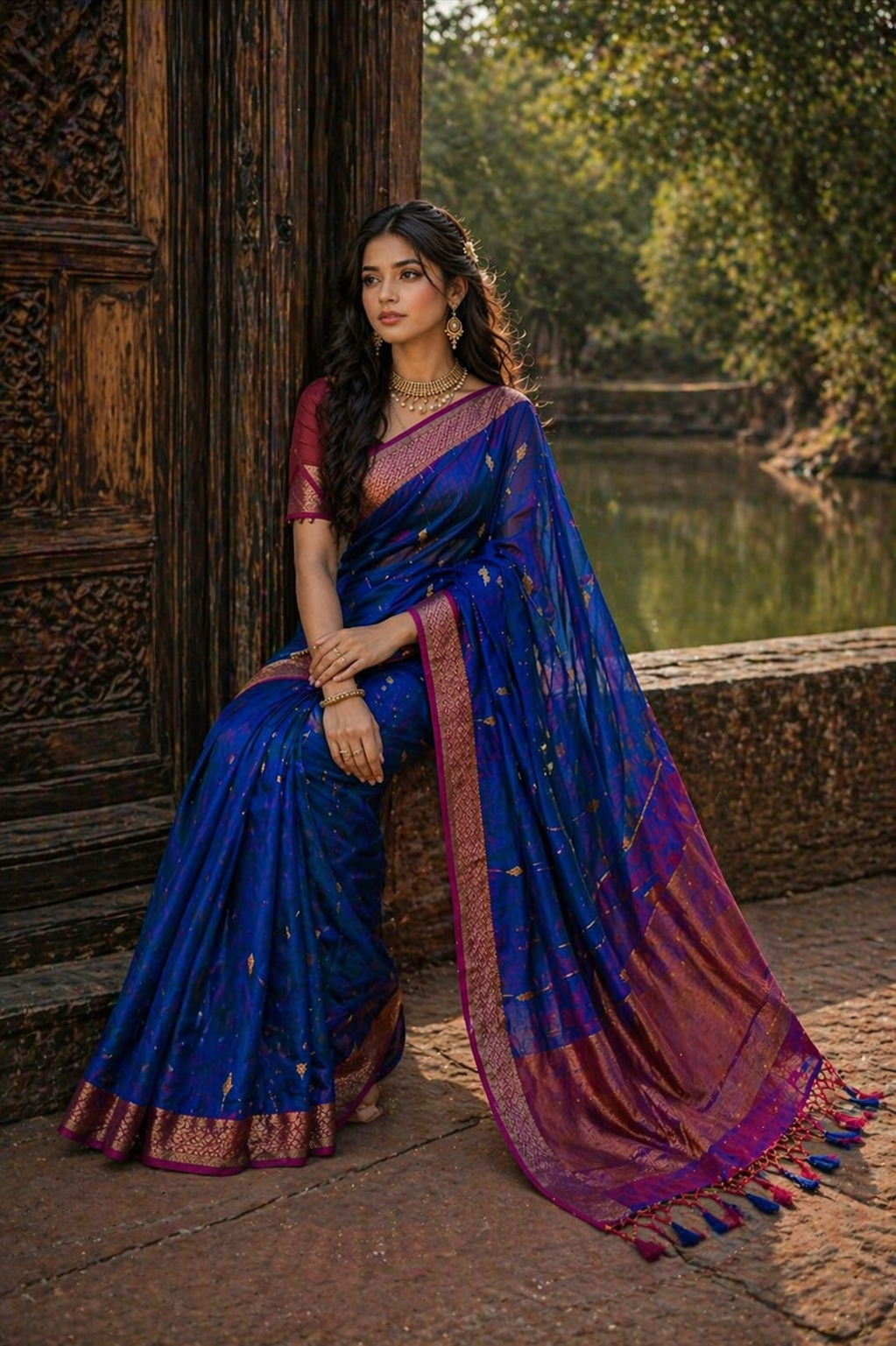Soft Cotton Saree Blue with Subtle Everyday Elegant Design