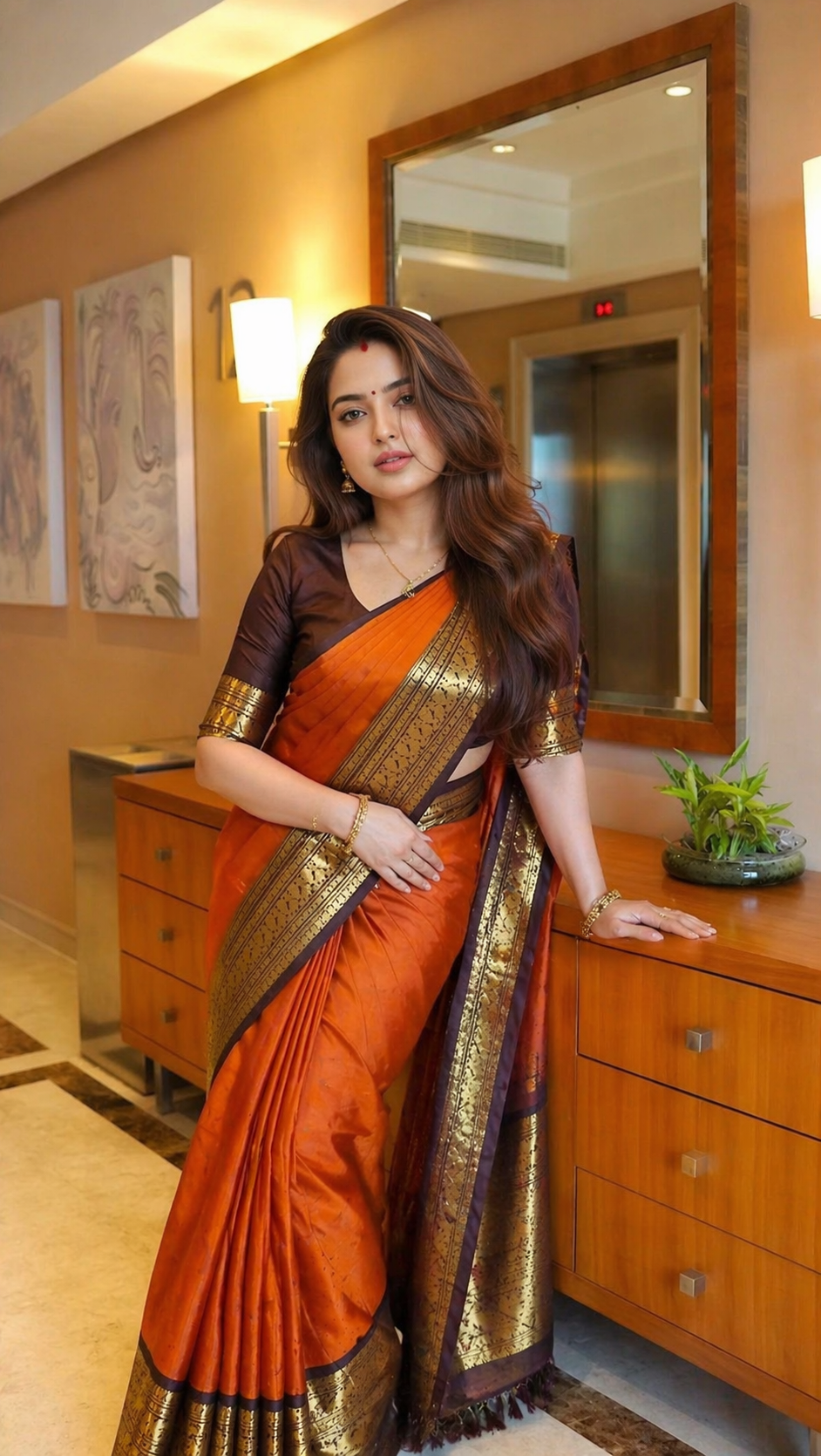 Banarasi Soft Silk Saree Orange with Rich Heritage Weaving Design
