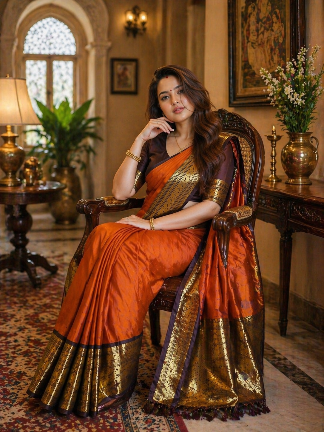 Banarasi Soft Silk Saree Orange with Rich Heritage Weaving Design
