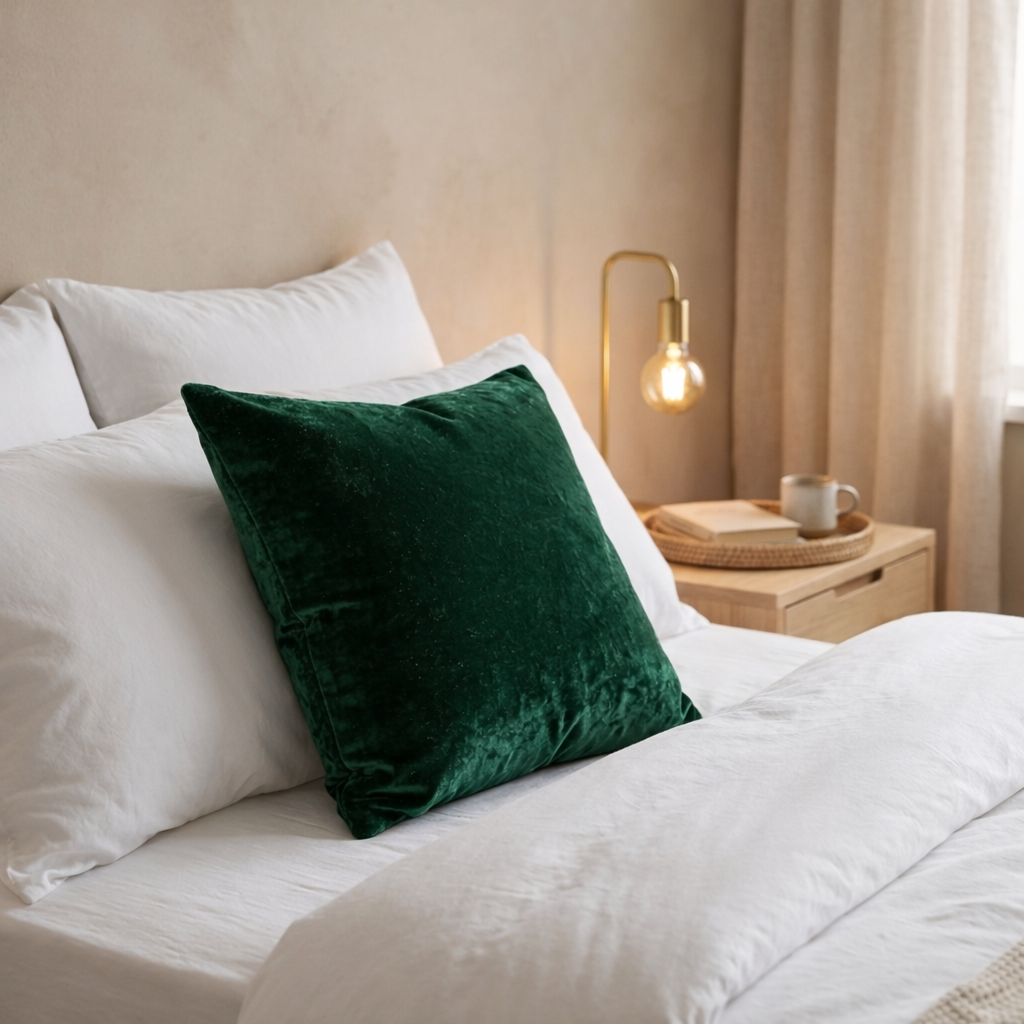 Elegant Green Velvet Cushion for Sofa & Living Room Decor