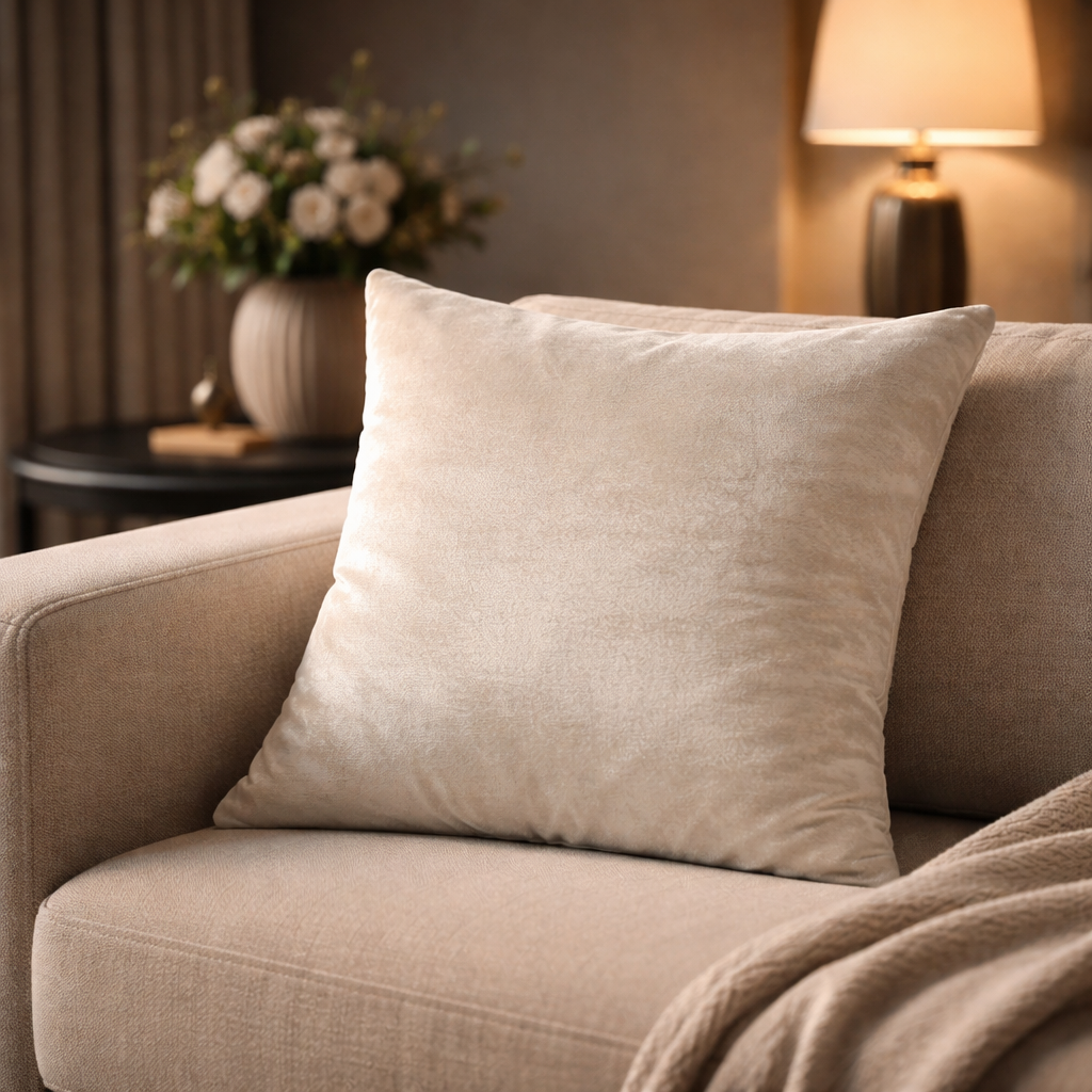 Cream Velvet Cushion | Soft Elegant Decorative Cushion