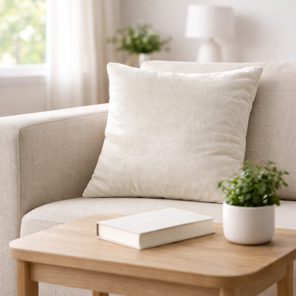 Cream Velvet Cushion | Soft Elegant Decorative Cushion