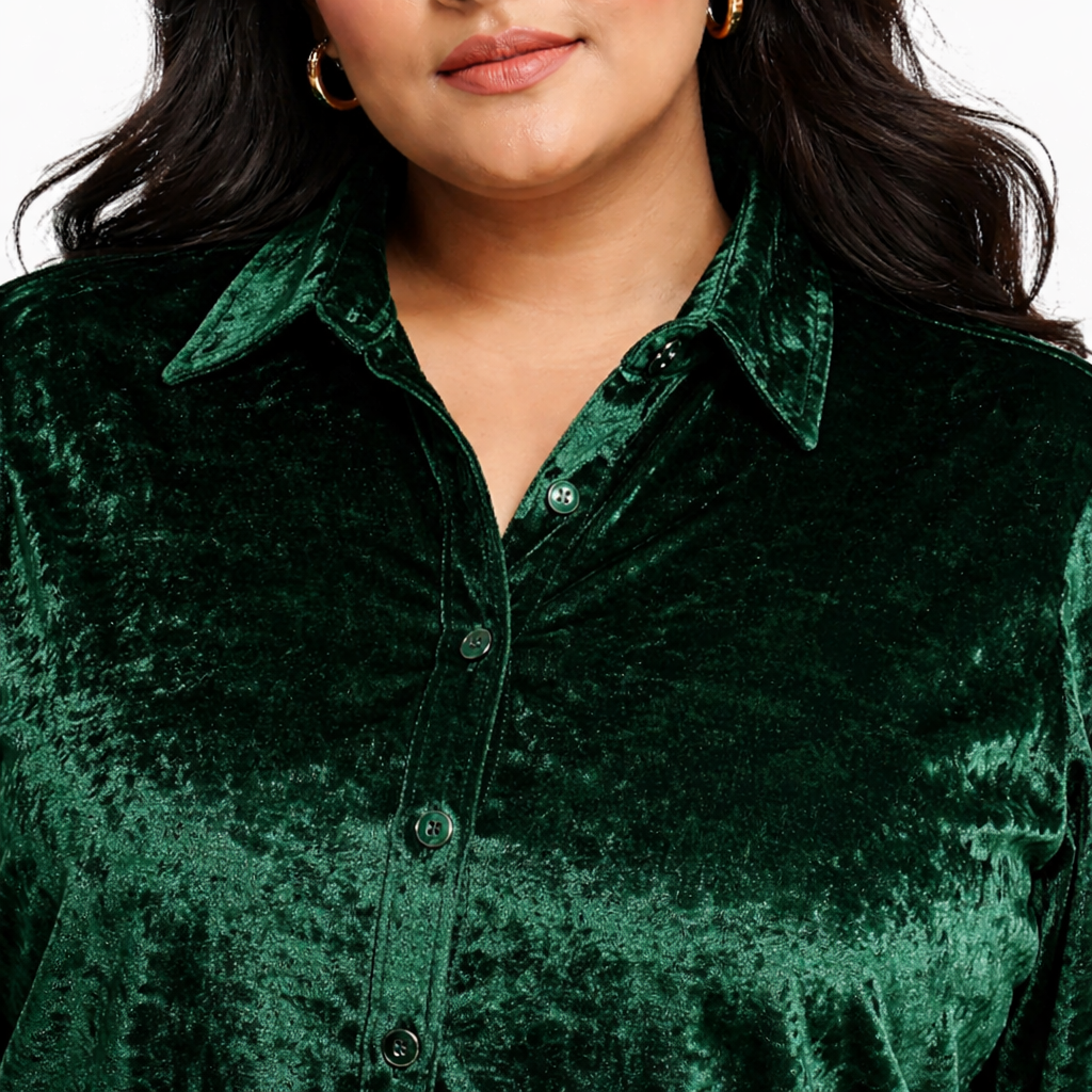 Green Solid Velvet Plus Size Pant Shirt Co-Ord Set for Women – 7XL