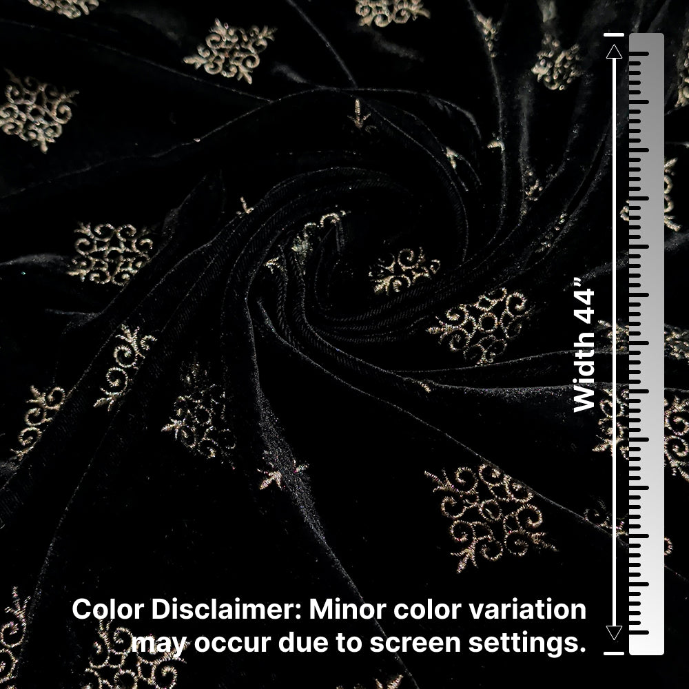 Black Kite Embroidery Velvet Fabric – Designer Work | 1 Meter