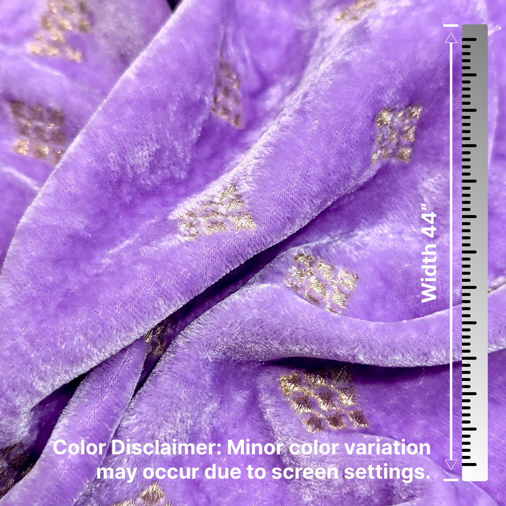 Lavender Square Embroidery Velvet Fabric – Designer Work | 1 Meter