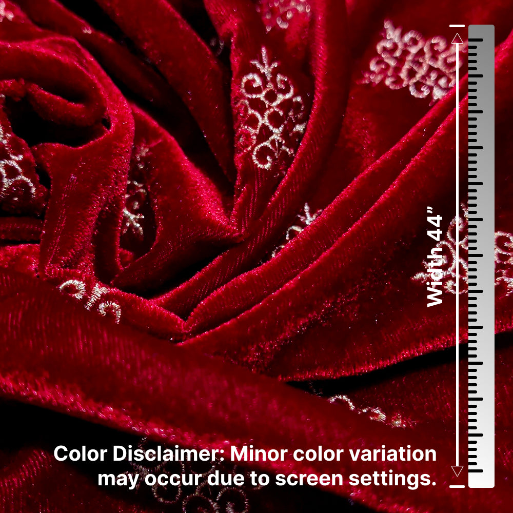 Maroon Kite Embroidery Velvet Fabric – Designer Work | 1 Meter