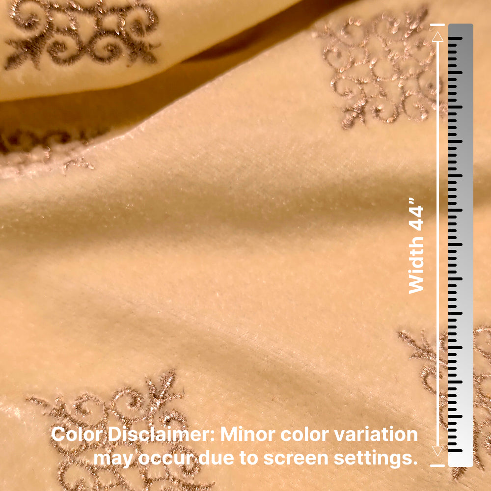 Cream Kite Embroidery Velvet Fabric – Designer Work | 1 Meter