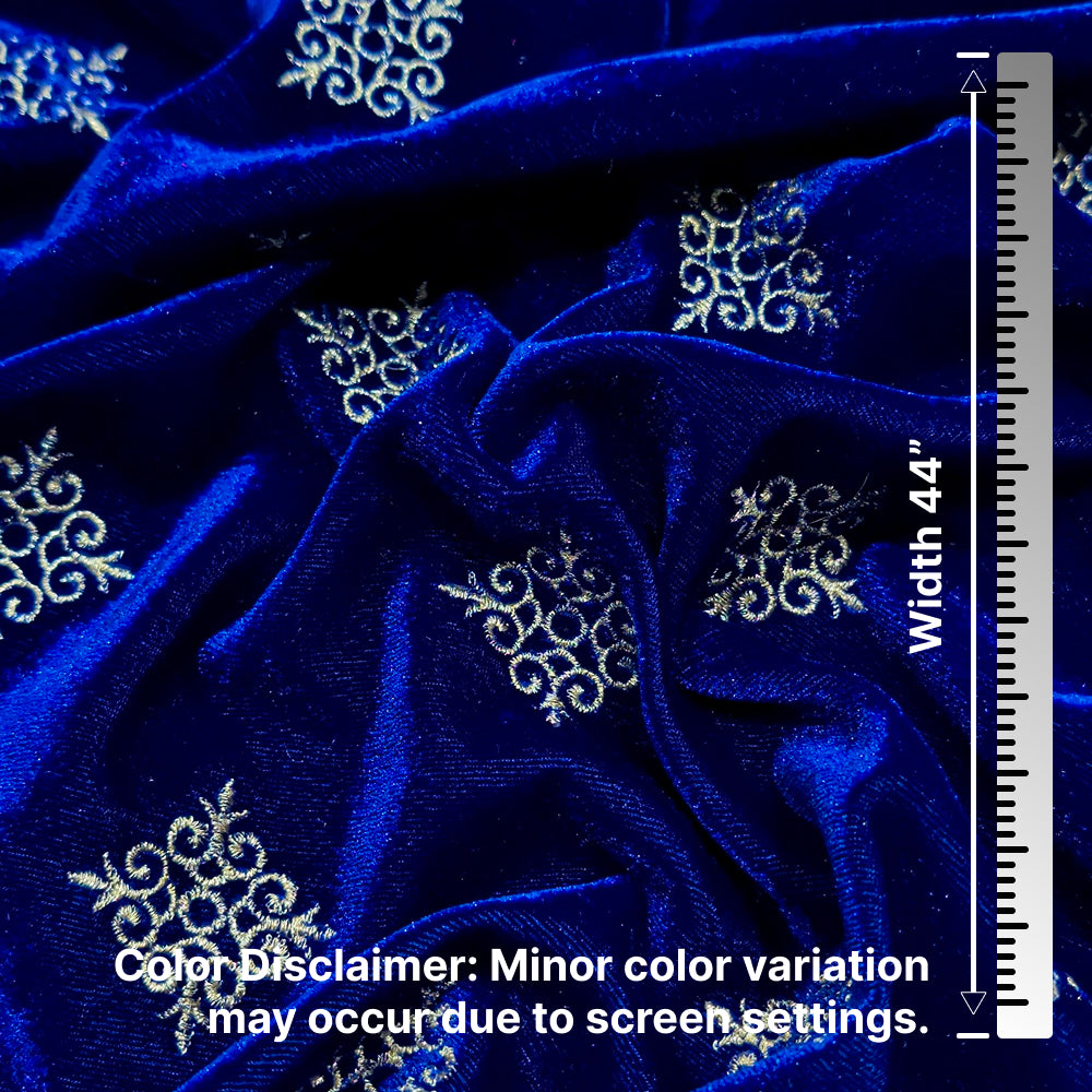 Royal Blue Kite Embroidery Velvet Fabric – Designer Work | 1 Meter
