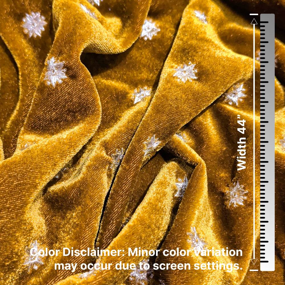 Mustard Star Embroidery Fabric – Designer Embroidered Fabric for Lehenga, Blouse & Kurti – 44 Inch Width – 1 Meter