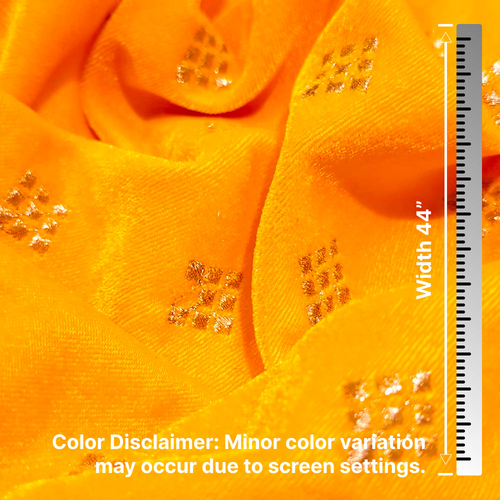 Yellow Square Embroidery Velvet Fabric – Designer Work | 1 Meter