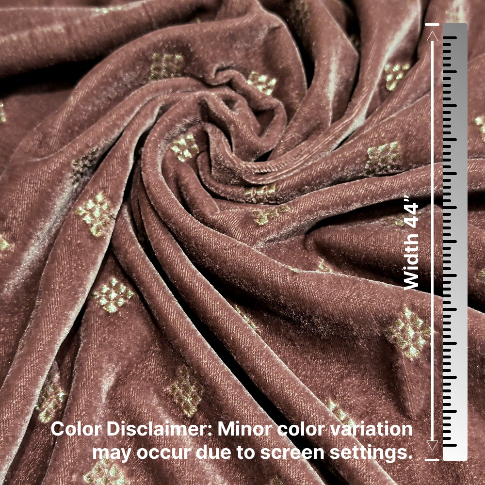 Rose Square Embroidery Velvet Fabric – Designer Work | 1 Meter