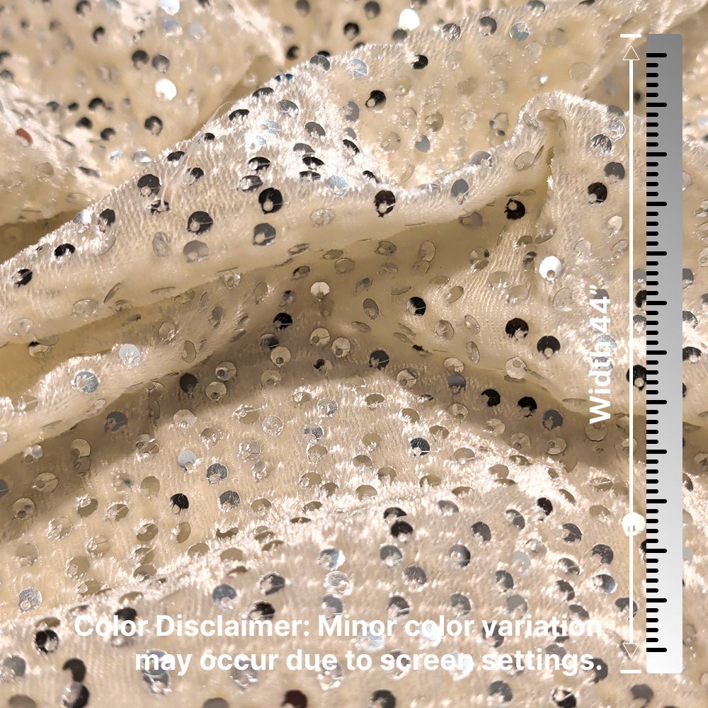 Cream Sequin Velvet Fabric – Premium Party Wear Finish | 1 Meter
