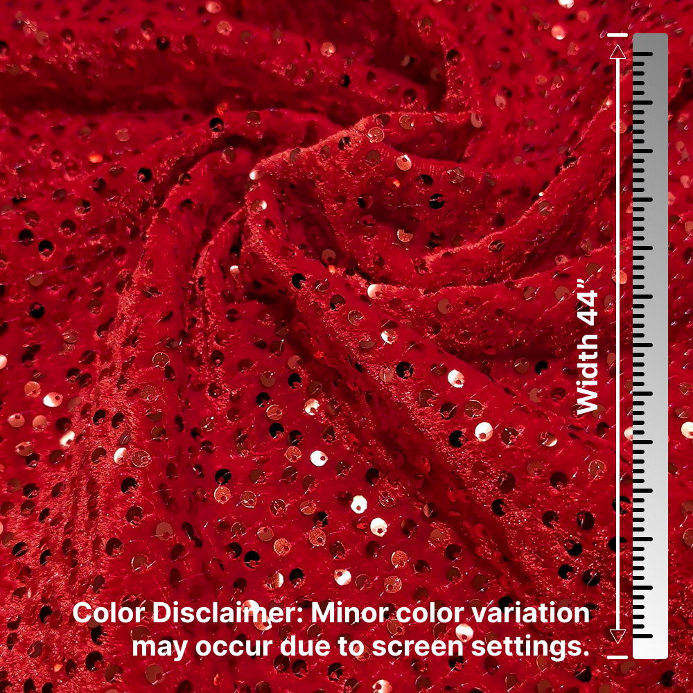 Red Sequin Velvet Fabric – Premium Party Wear Finish | 1 Meter