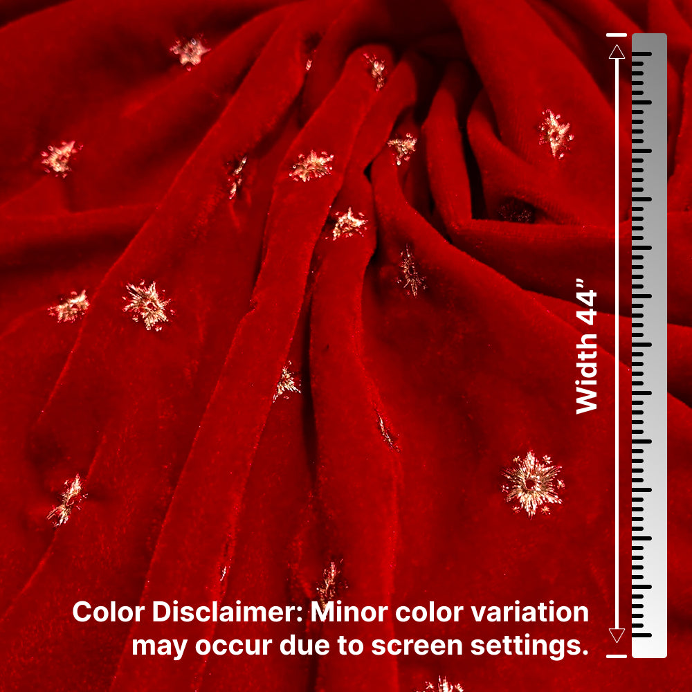 Red Star Embroidery Fabric – Designer Embroidered Fabric for Lehenga, Blouse & Kurti – 44 Inch Width – 1 Meter