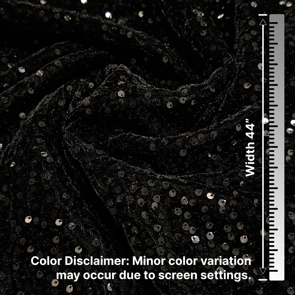 Black Sequin Velvet Fabric – Premium Party Wear Finish | By Meter