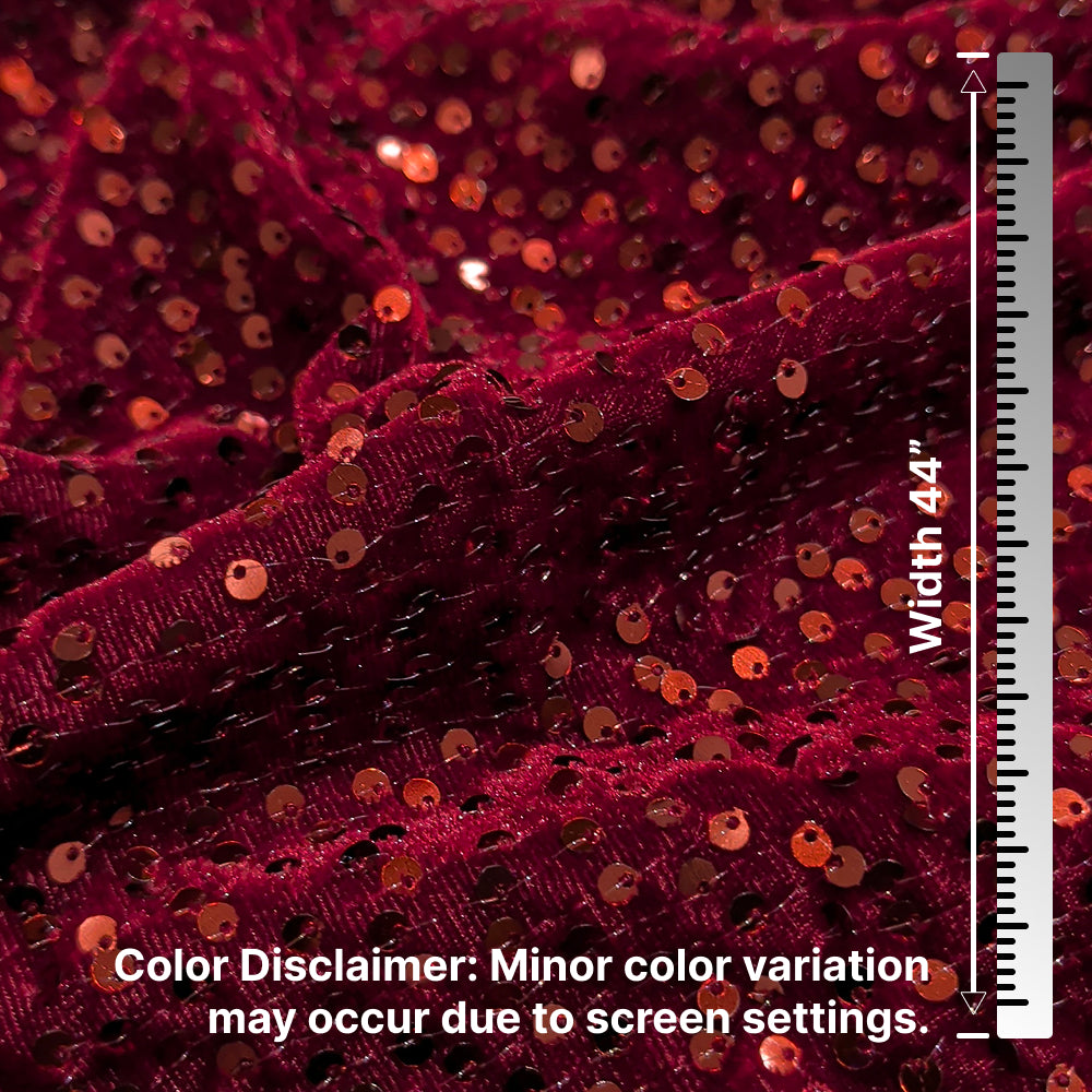 Maroon Sequin Velvet Fabric – Premium Party Wear Finish | 1 Meter