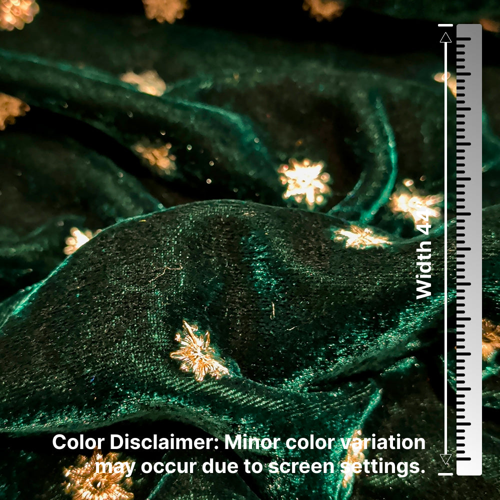 Green Star Embroidery Velvet Fabric – Designer Embroidered Velvet for Lehenga, Blouse & Gown – 44 Inch Width – 1 Meter