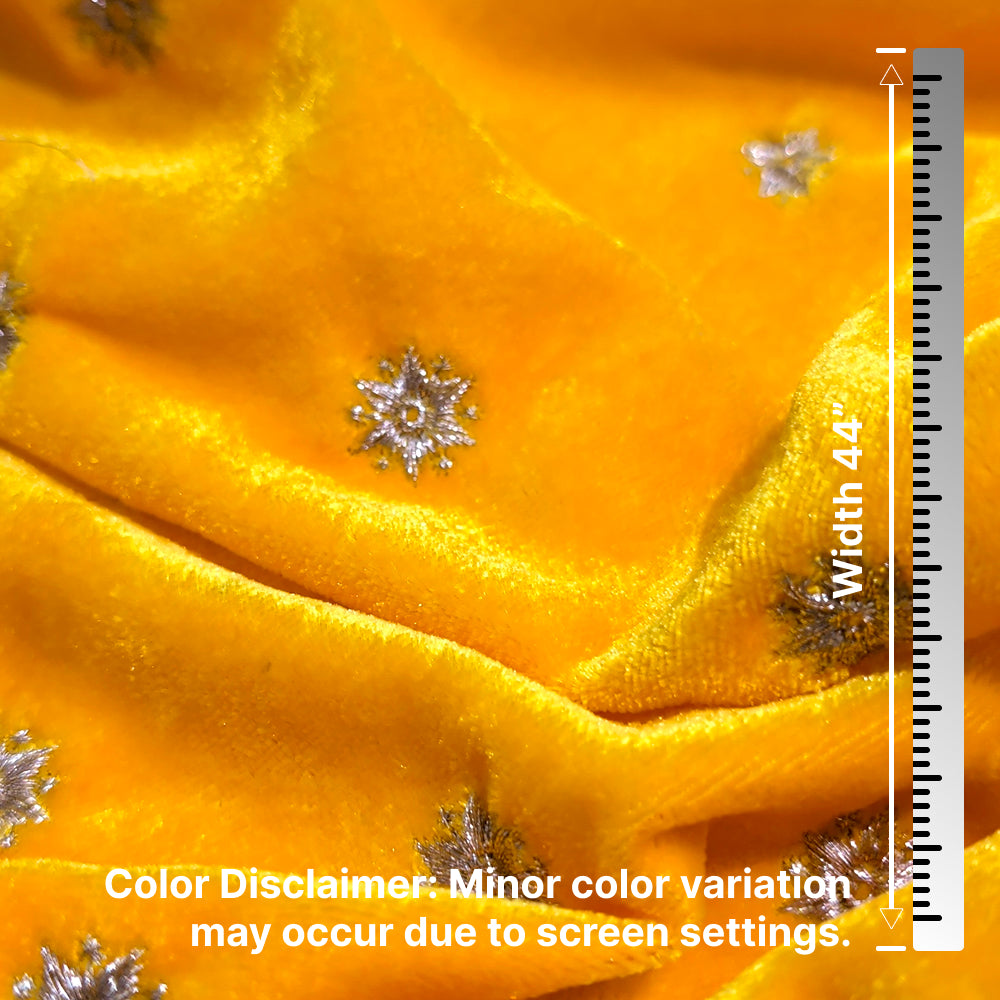Yellow Star Embroidery Fabric – Designer Embroidered Fabric for Lehenga, Blouse & Kurti – 44 Inch Width – 1 Meter