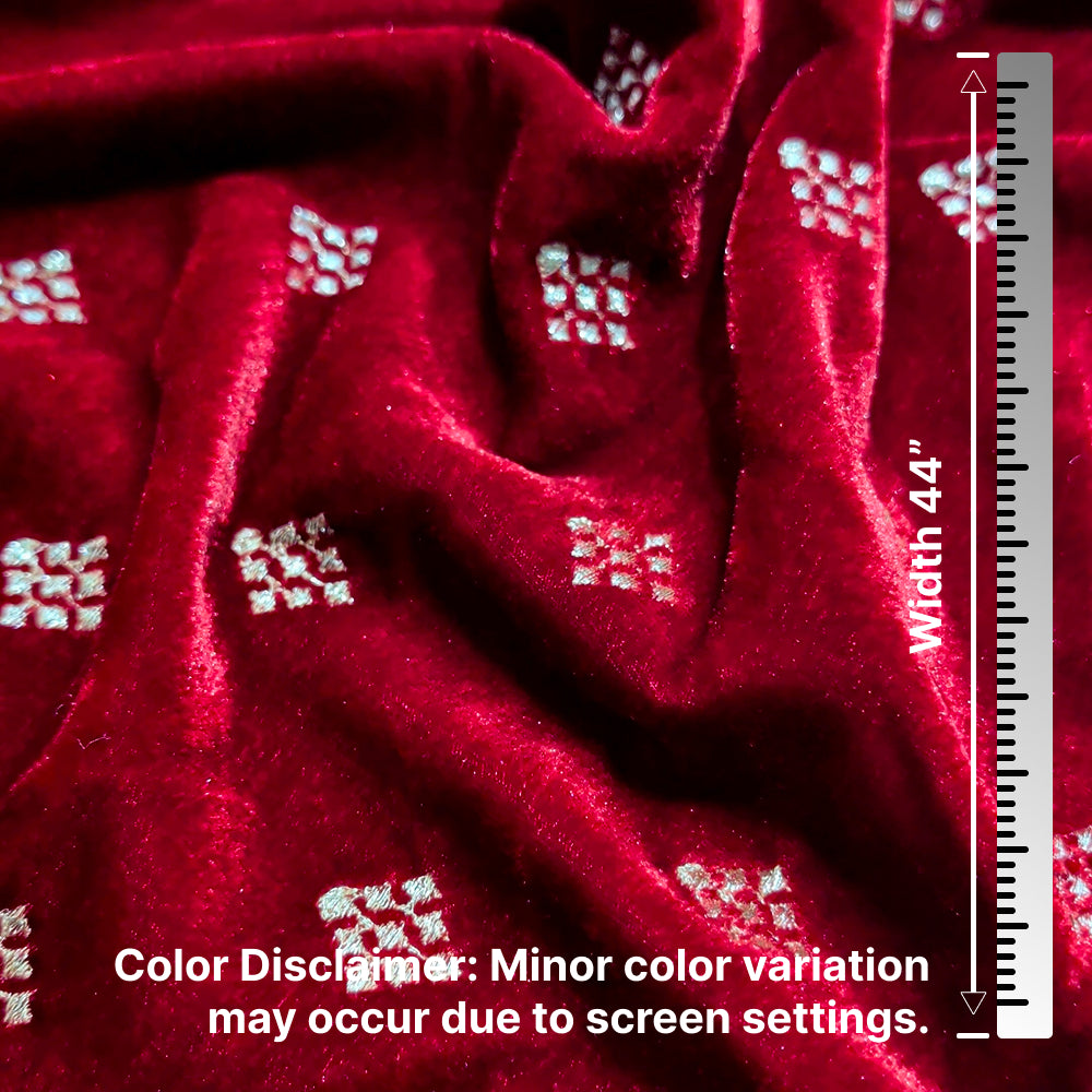 Maroon Square Embroidery Velvet Fabric – Designer Work | 1 Meter