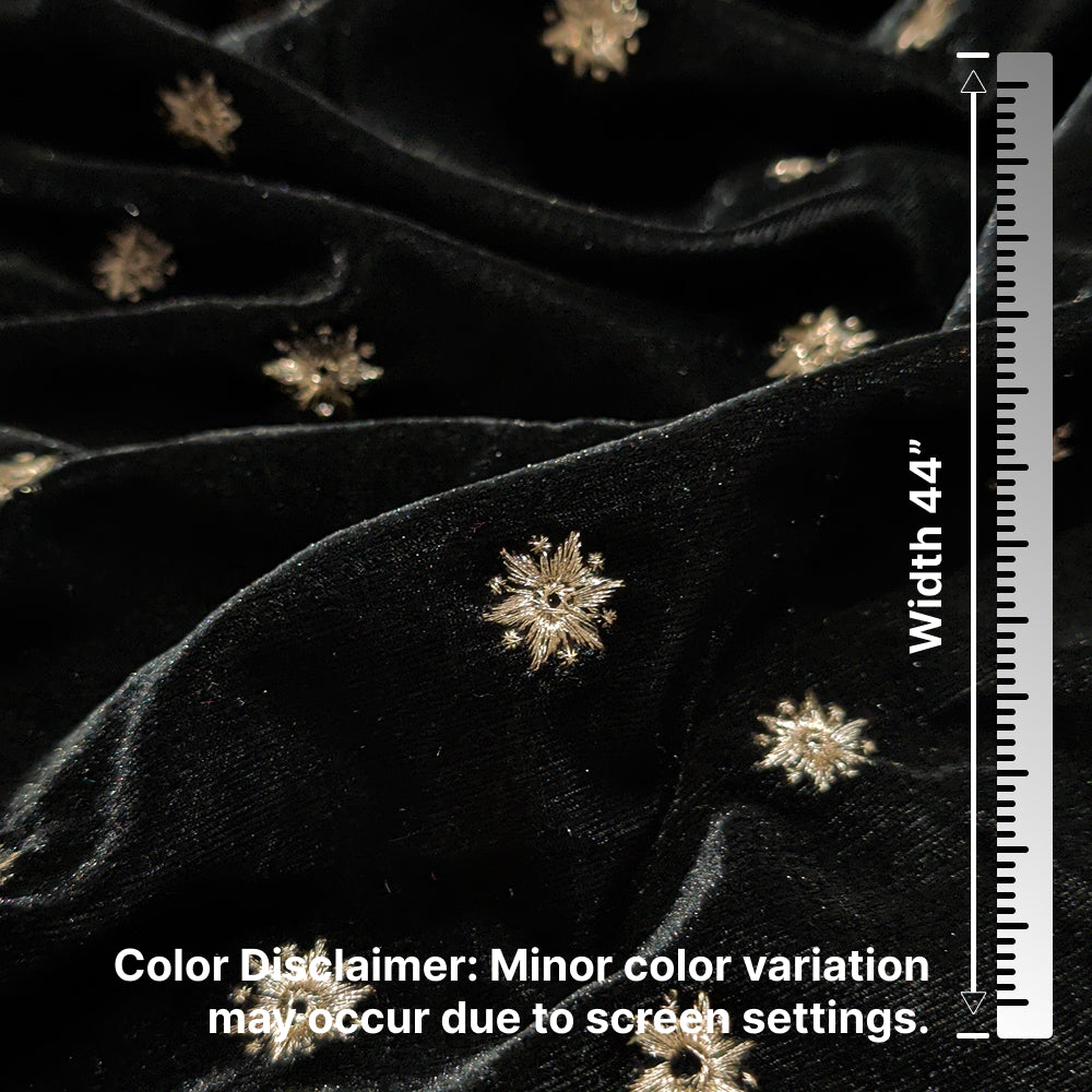 Black Star Embroidery Fabric – Designer Embroidered Fabric for Lehenga, Blouse & Kurti – 44 Inch Width – 1 Meter