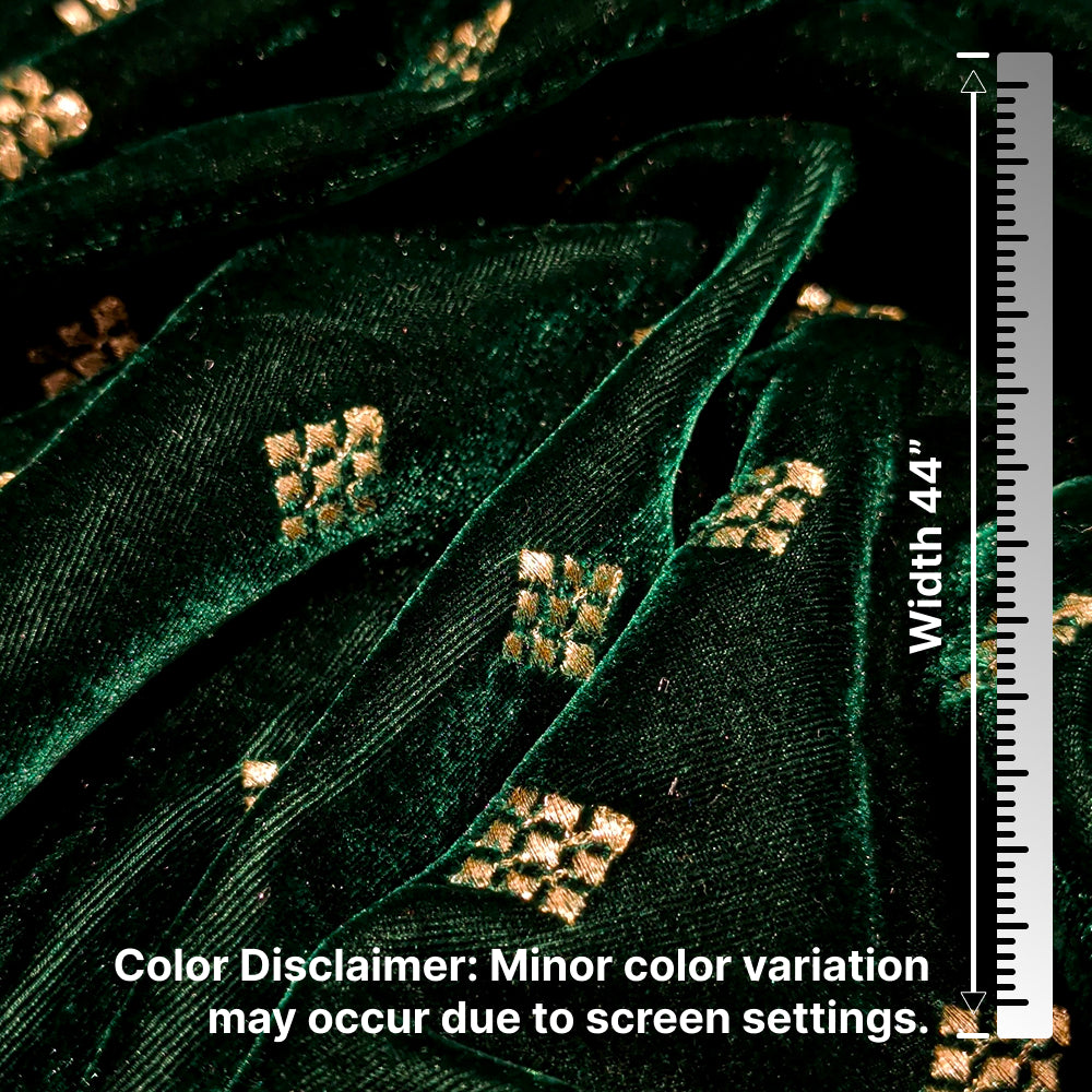 Green Square Embroidery Velvet Fabric – Designer Work | 1 Meter
