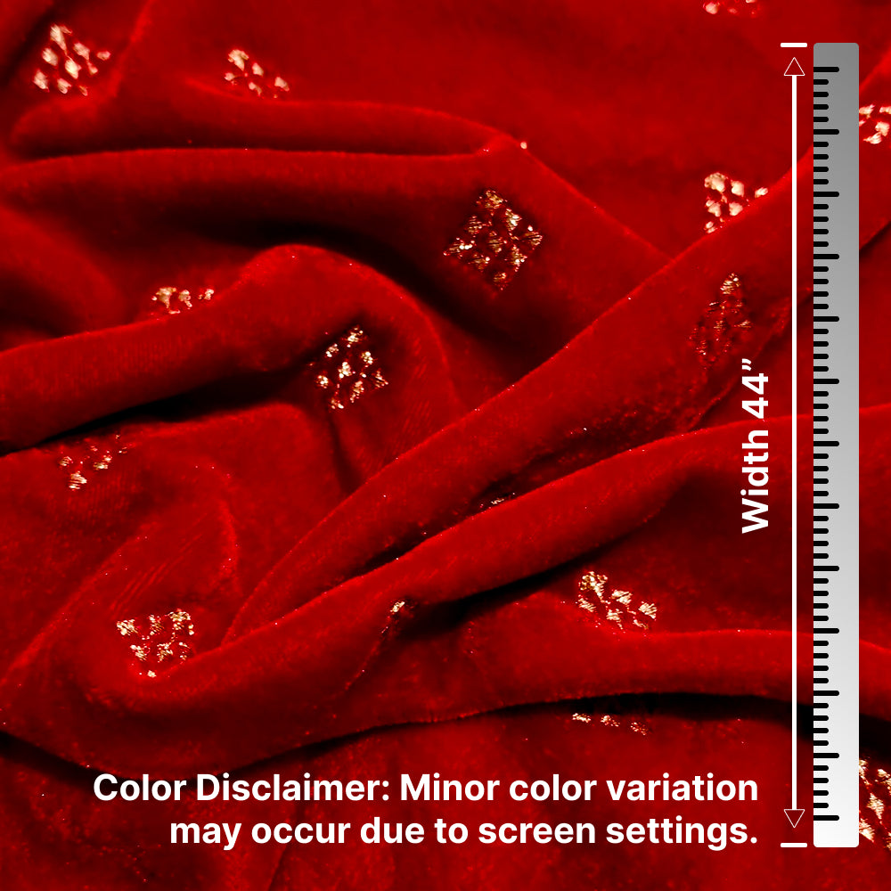 Red Square Embroidery Velvet Fabric – Designer Work | 1 Meter