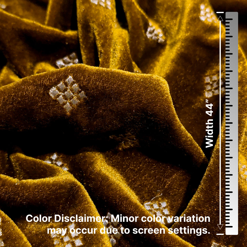 Buy Mustard Square Embroidery Velvet Fabric 1 Meter Online | Weave Store