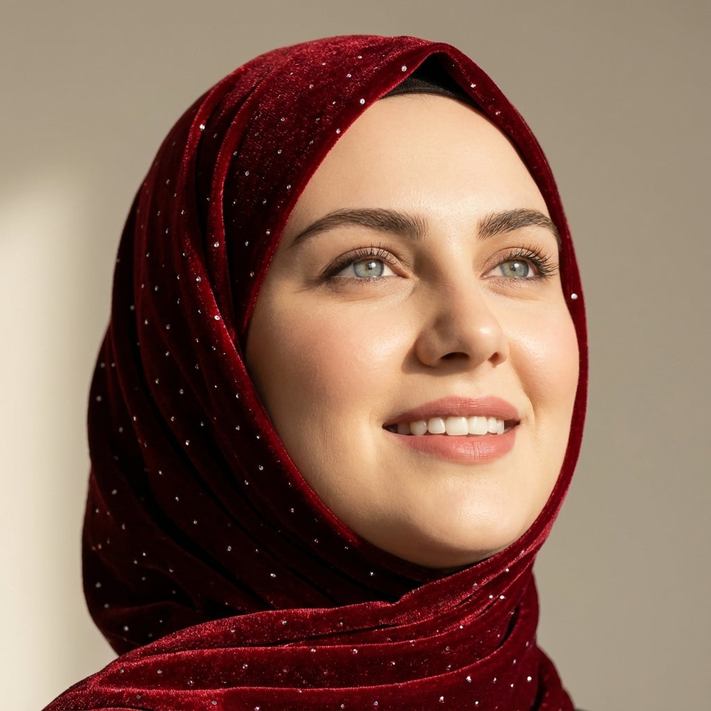Sparkle Velvet Red Hijab – 1.50 Meter Elegant Shimmer Modest Scarf
