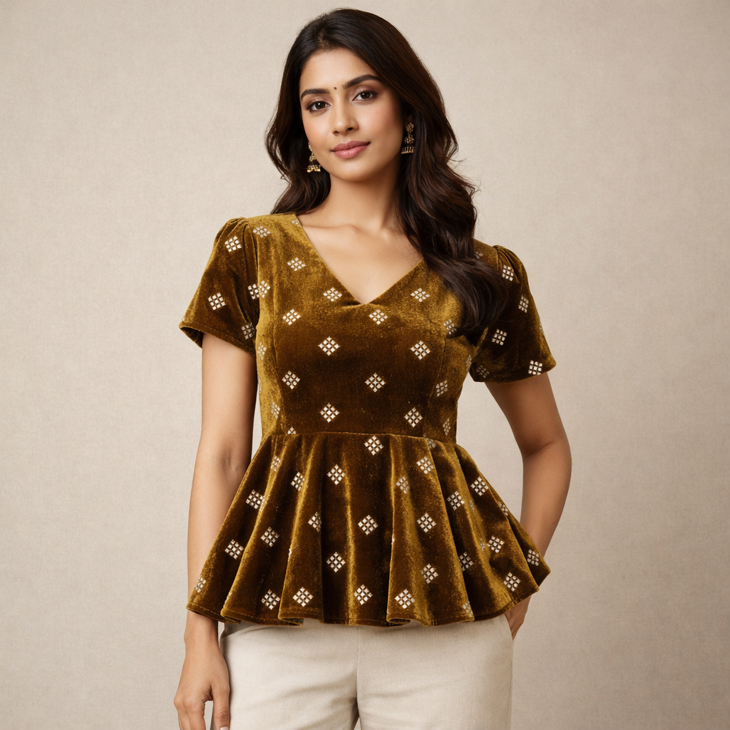 Buy Mustard Square Embroidery Velvet Fabric 1 Meter Online | Weave Store
