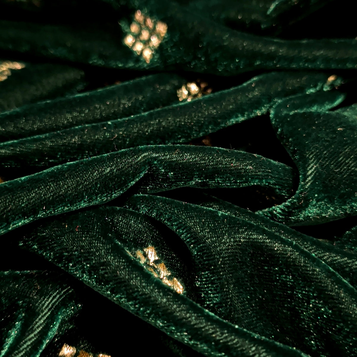 Green Square Embroidery Velvet Fabric – Designer Work | 1 Meter