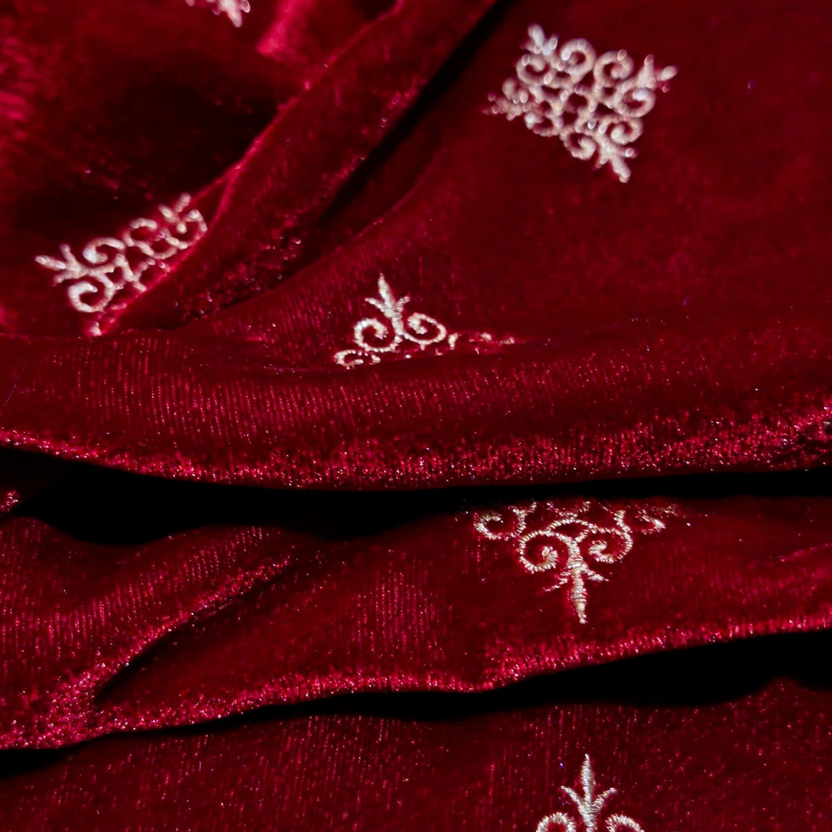 Maroon Kite Embroidery Velvet Fabric – Designer Work | 1 Meter