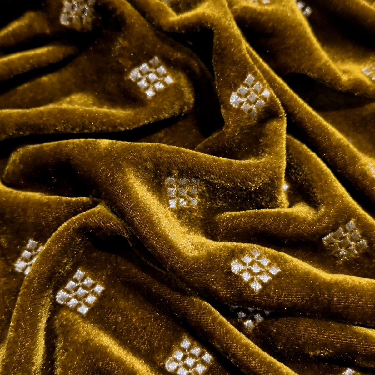 Buy Mustard Square Embroidery Velvet Fabric 1 Meter Online | Weave Store