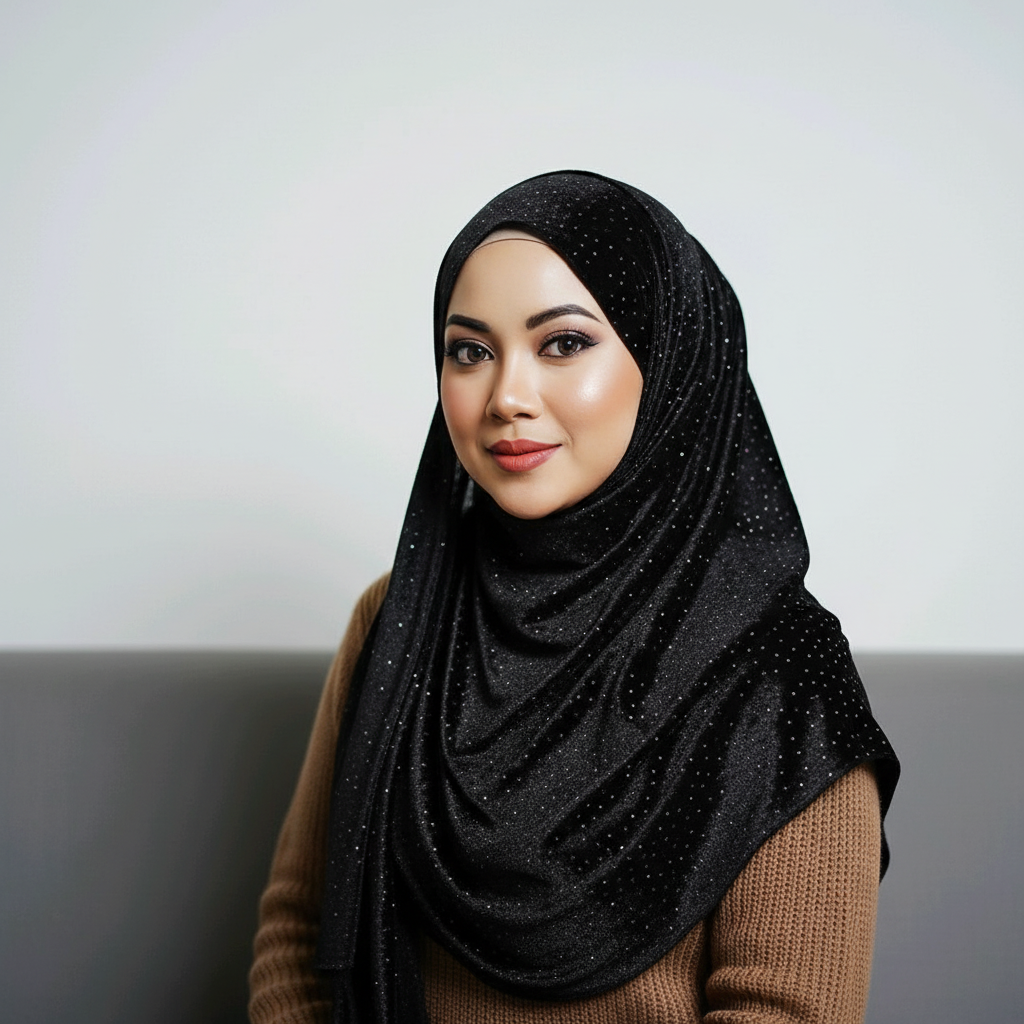 Sparkle Velvet Black Hijab – 1.50 Meter Premium Shimmer Modest Scarf