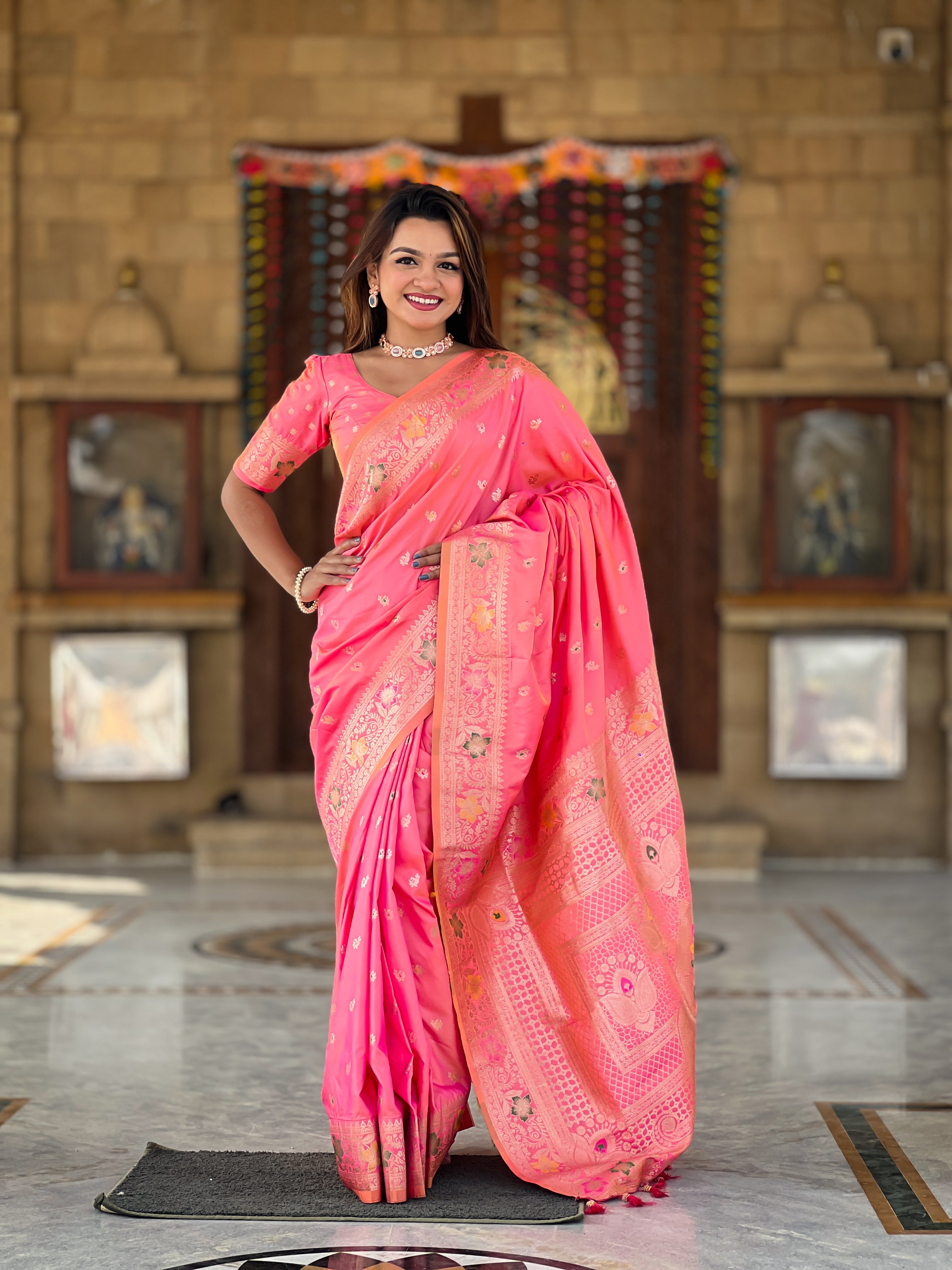 luxury soft banarasi silk saree with zari and meenakari weaving rich pallu and tassels