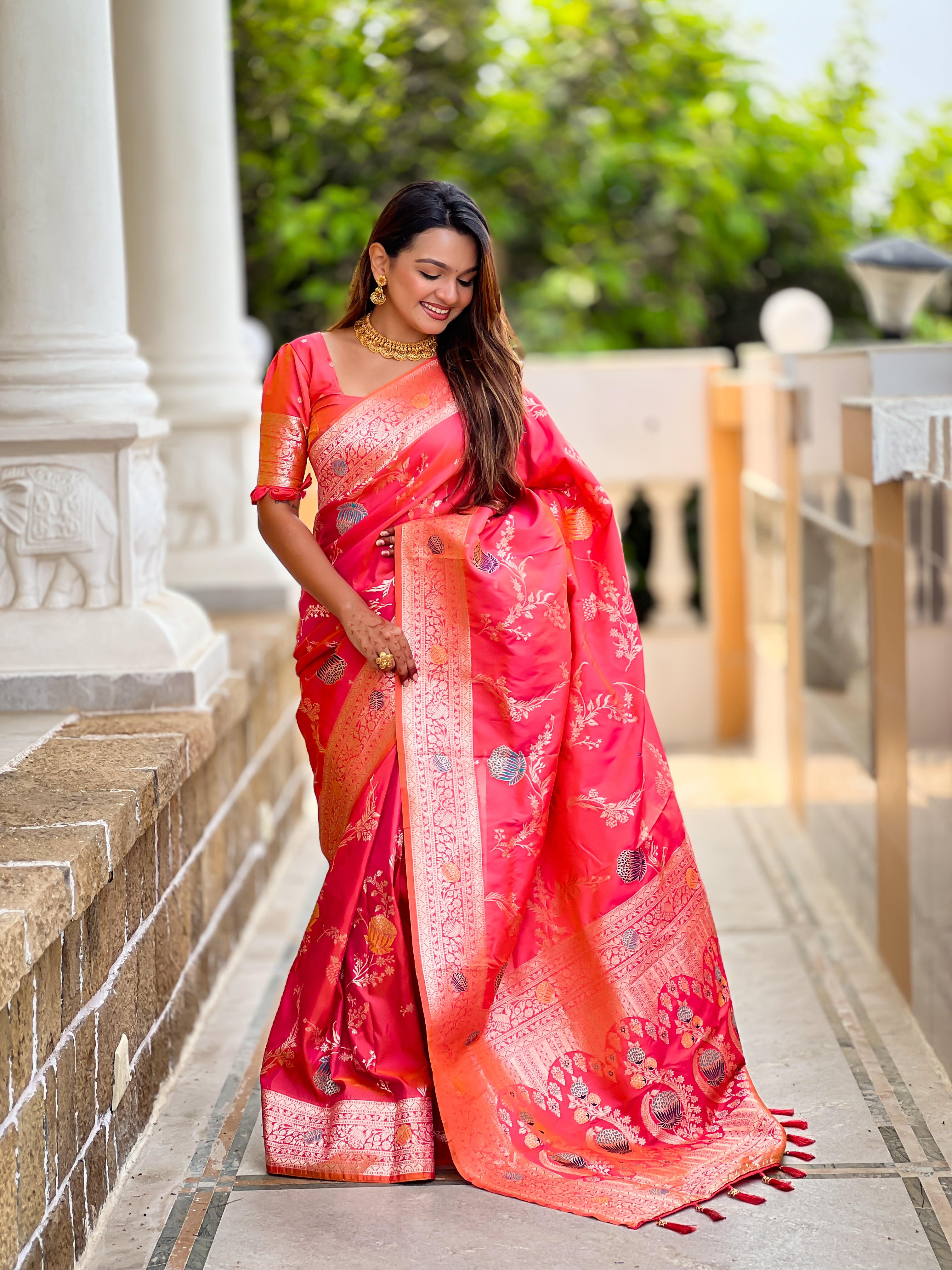 soft banarasi silk saree with meenakari touch-up weaving and zari work