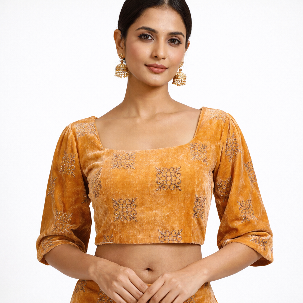 Gold Kite Embroidery Velvet Fabric – Designer Work | 1 Meter