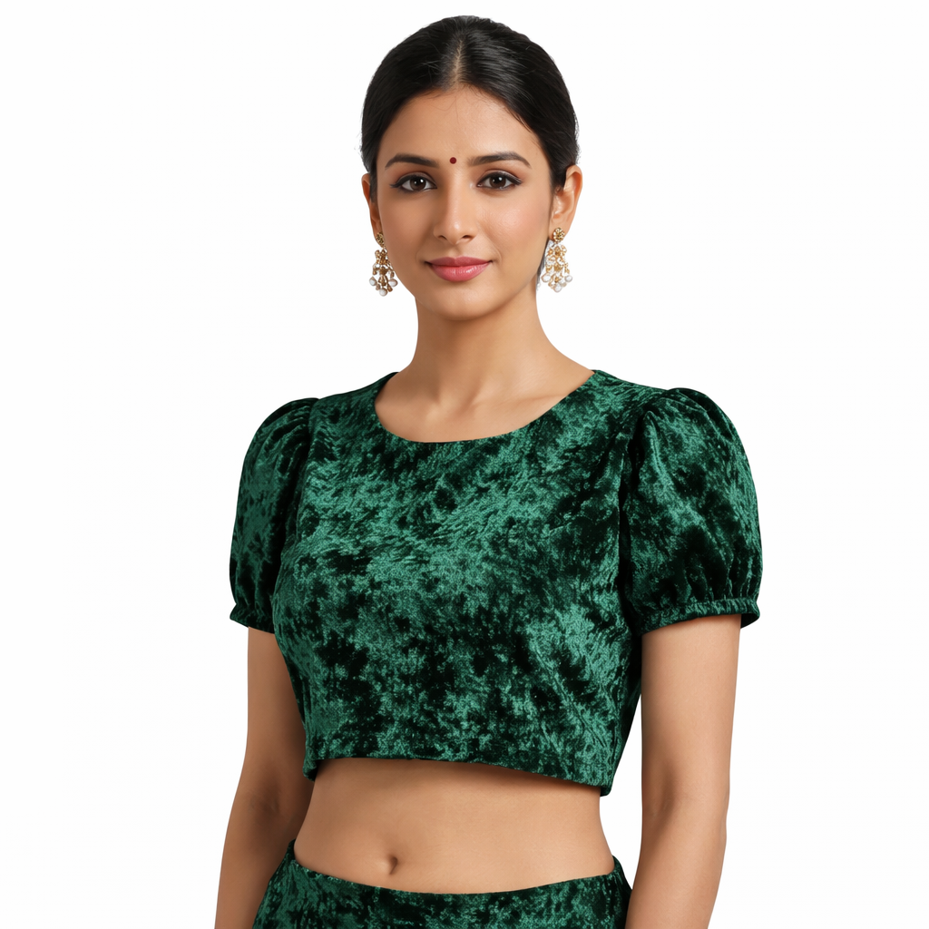 Green Crush Velvet Fabric – Premium Soft Texture | By Meter
