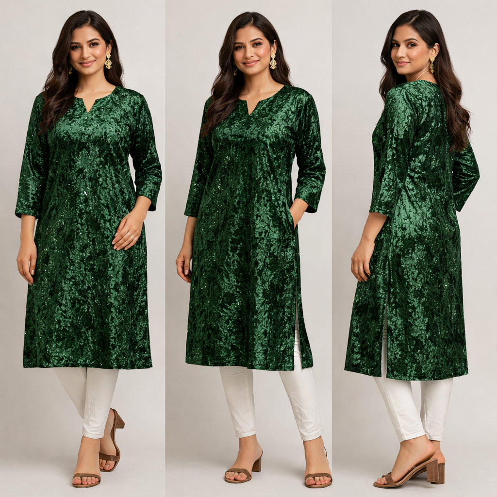 Green Crush Velvet Fabric – Premium Soft Texture | By Meter