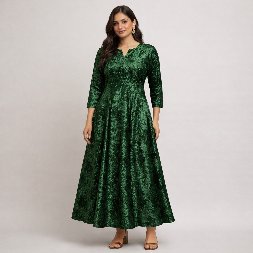 Green Crush Velvet Fabric – Premium Soft Texture | By Meter