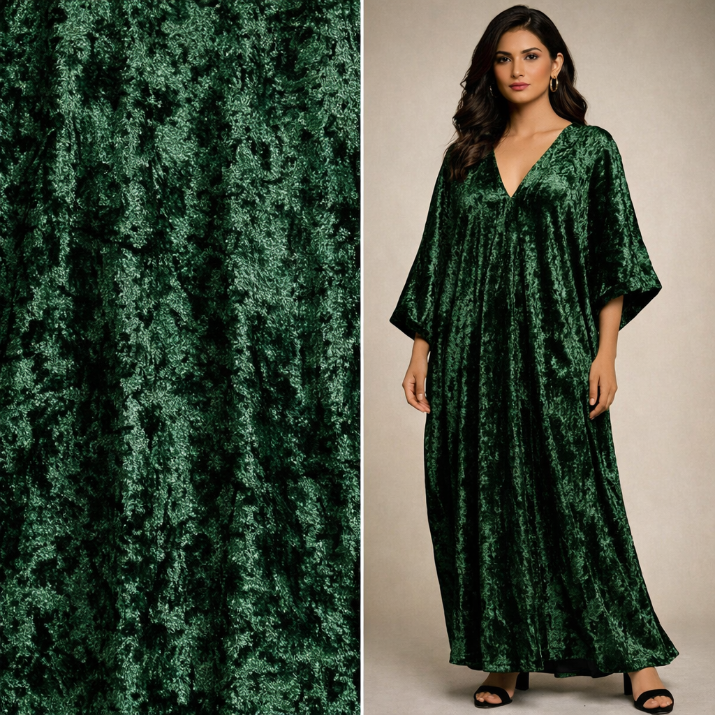 Green Crush Velvet Fabric – Premium Soft Texture | By Meter