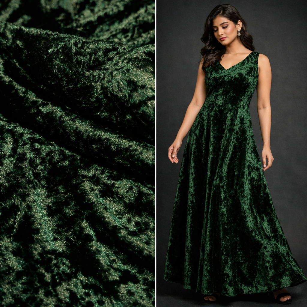Green Crush Velvet Fabric – Premium Soft Texture | By Meter