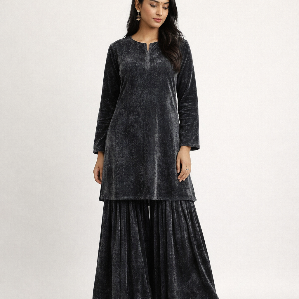 Plain Velvet Fabric Grey – 1 Meter Unstitched Blouse Fabric | 44 Inch Width | 220 GSM