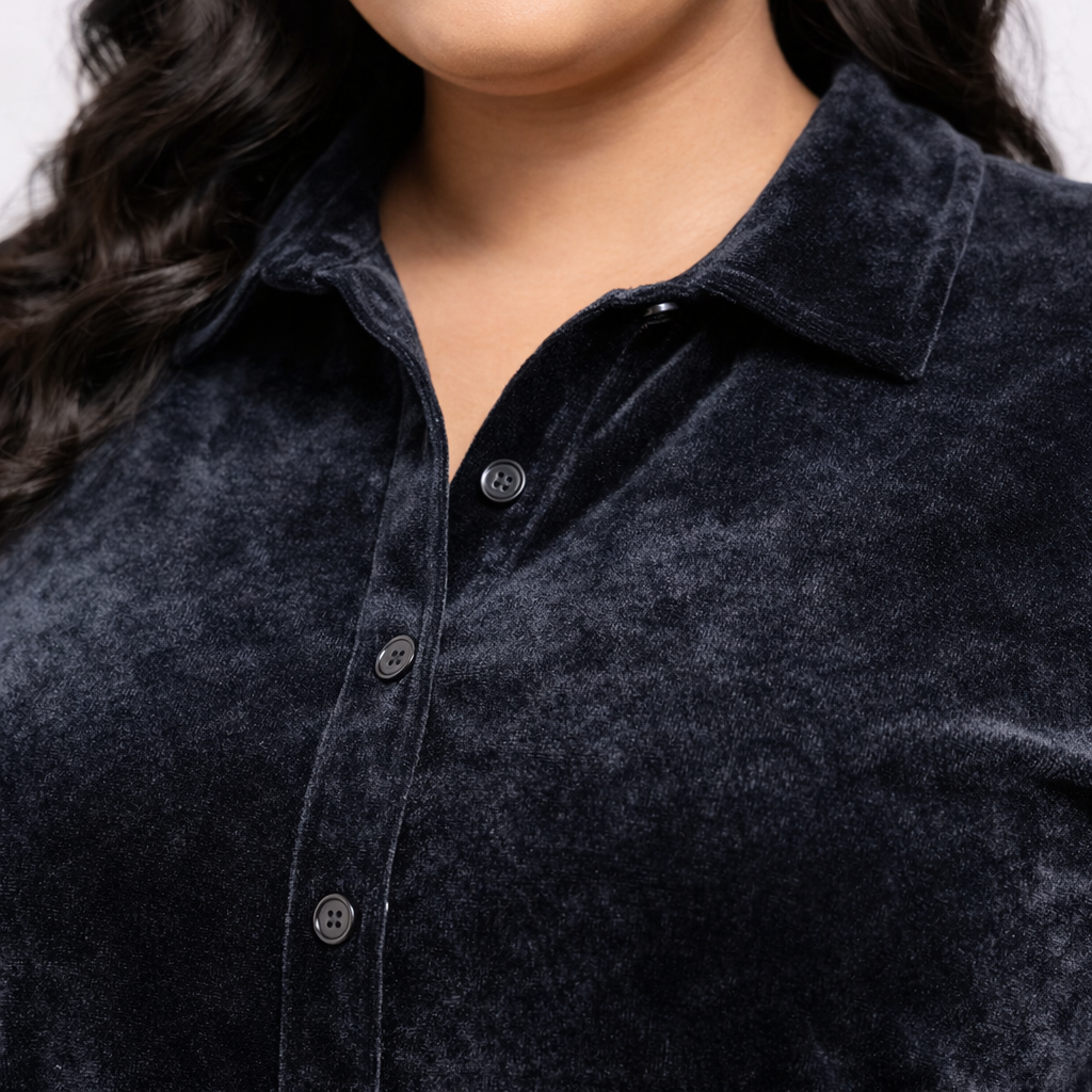 Grey Solid Velvet Plus Size Pant Shirt Co-Ord Set for Women – 6XL