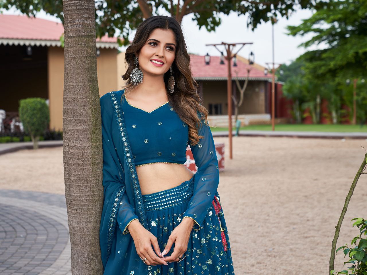 Premium georgette wedding lehenga choli with glitter and twin sequin embroidery by Weave