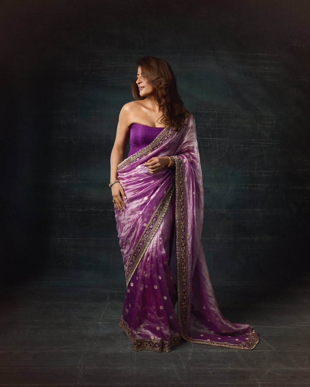soft mocha silk saree with sequins cording work zari butti lace border