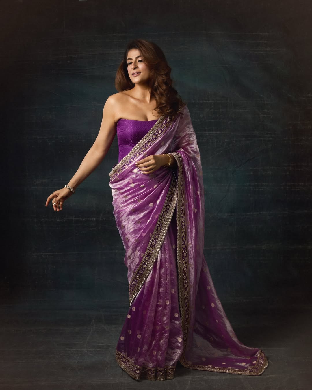 soft mocha silk saree with sequins cording work zari butti lace border